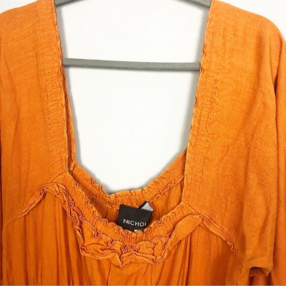 NICHOLAS | Orange Linen Blend Prairie Style Midi Dress Women’s Size 10 - Picture 4 of 13